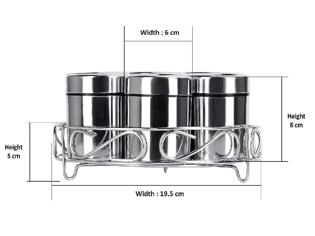ATROCK 7Pcs Stainless Steel Masala Dabba|Spice Container|Kitchen Jars And Containers|Storage Container|Masala Dani With 7Pcs Stainless Steel Spoon|Set Of 7 Containers With Steel Stand,Blue-Violet