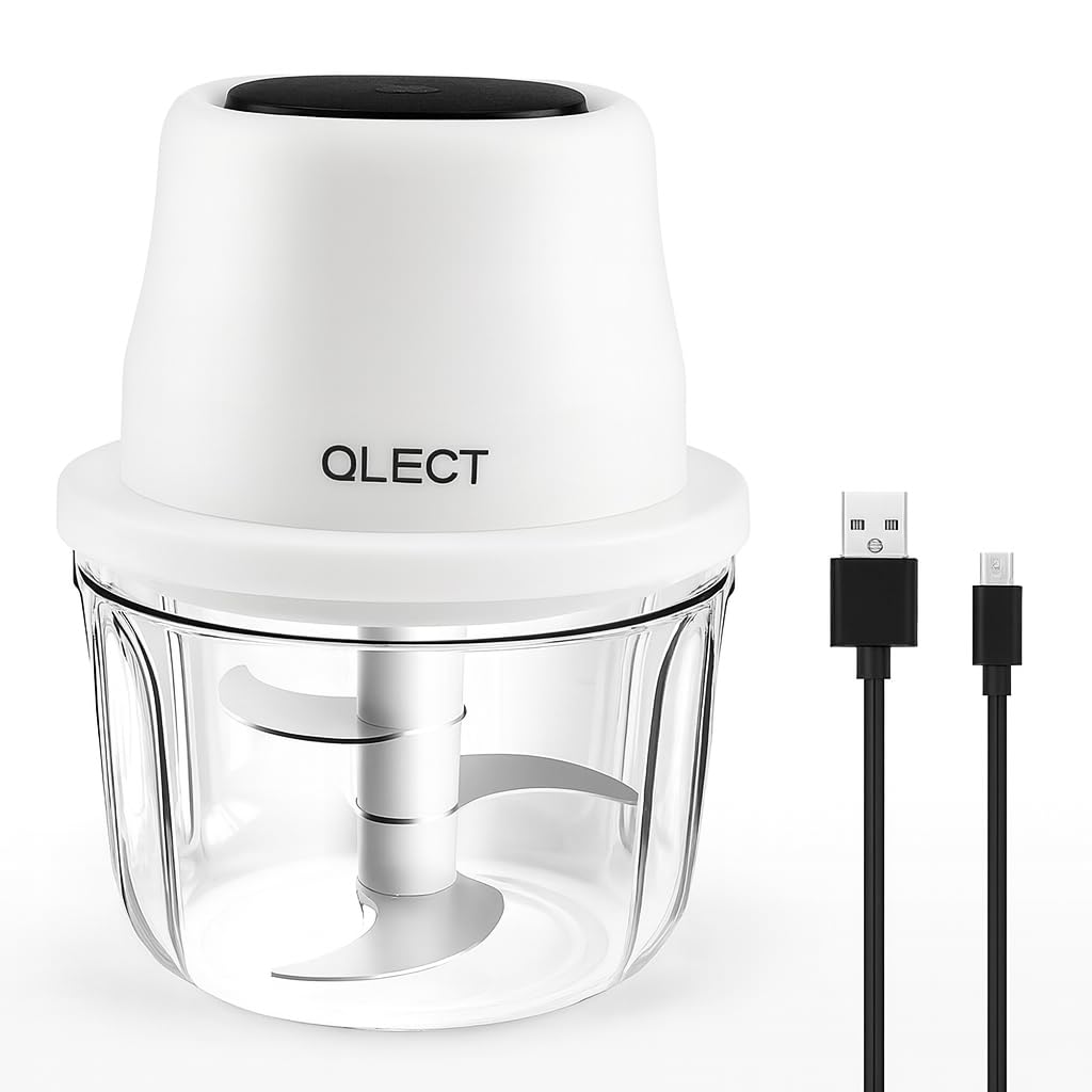 QLECT Electric Mini Chopper, USB Rechargeable Garlic Chopper with Stainless Steel Blades, Portable Food Processor for Onion, Nuts, Ginger, Vegetables & Baby Food (250ml, Black)