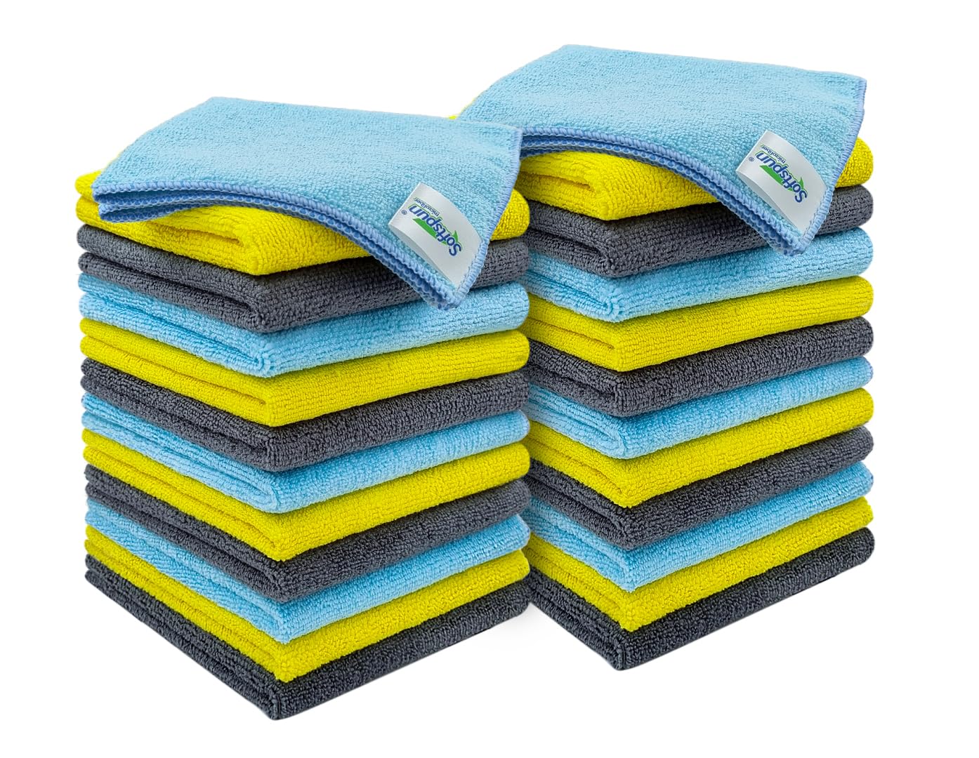SOFTSPUN Microfiber Cleaning Cloths, 12pcs 30x30cms 220 GSM Multi-Colour! Highly Absorbent Lint and Streak Free Multi -Purpose Wash Cloth for Kitchen Window Stainless Steel Silverware.
