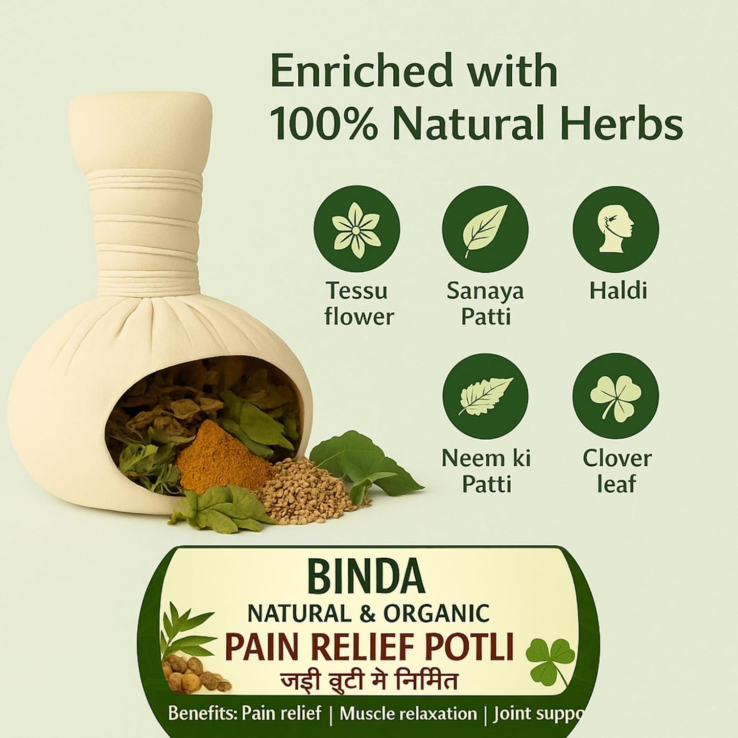 Pain Relief Potli for Knee Pain Back Pain Shoulder Pain (165 Gm) | Natural Ayurvedic Herbal Manual Massager Potli Muscles Relaxation Neck Back Legs | Increase Blood Circulation for Men Women