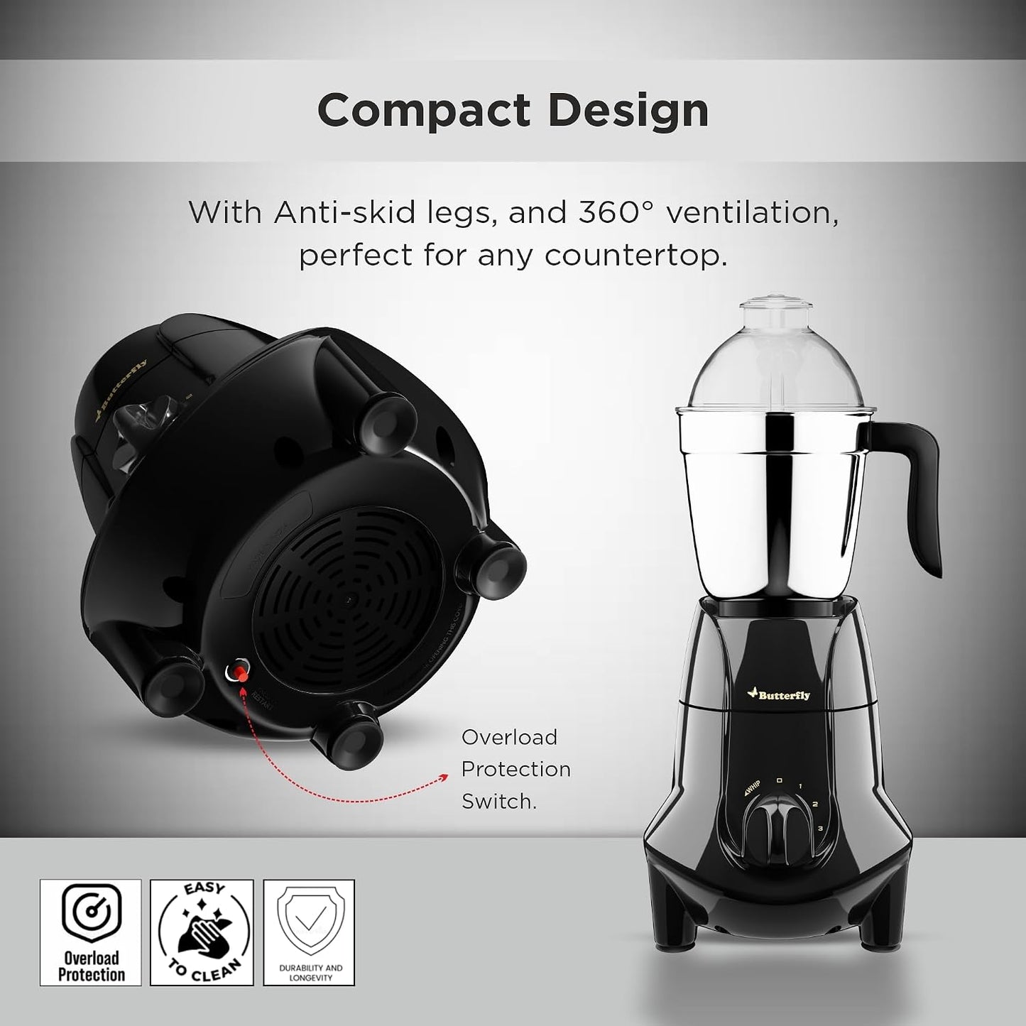 Butterfly Jet Elite Mixer Grinder, 750W, 4 Jars (Grey)
