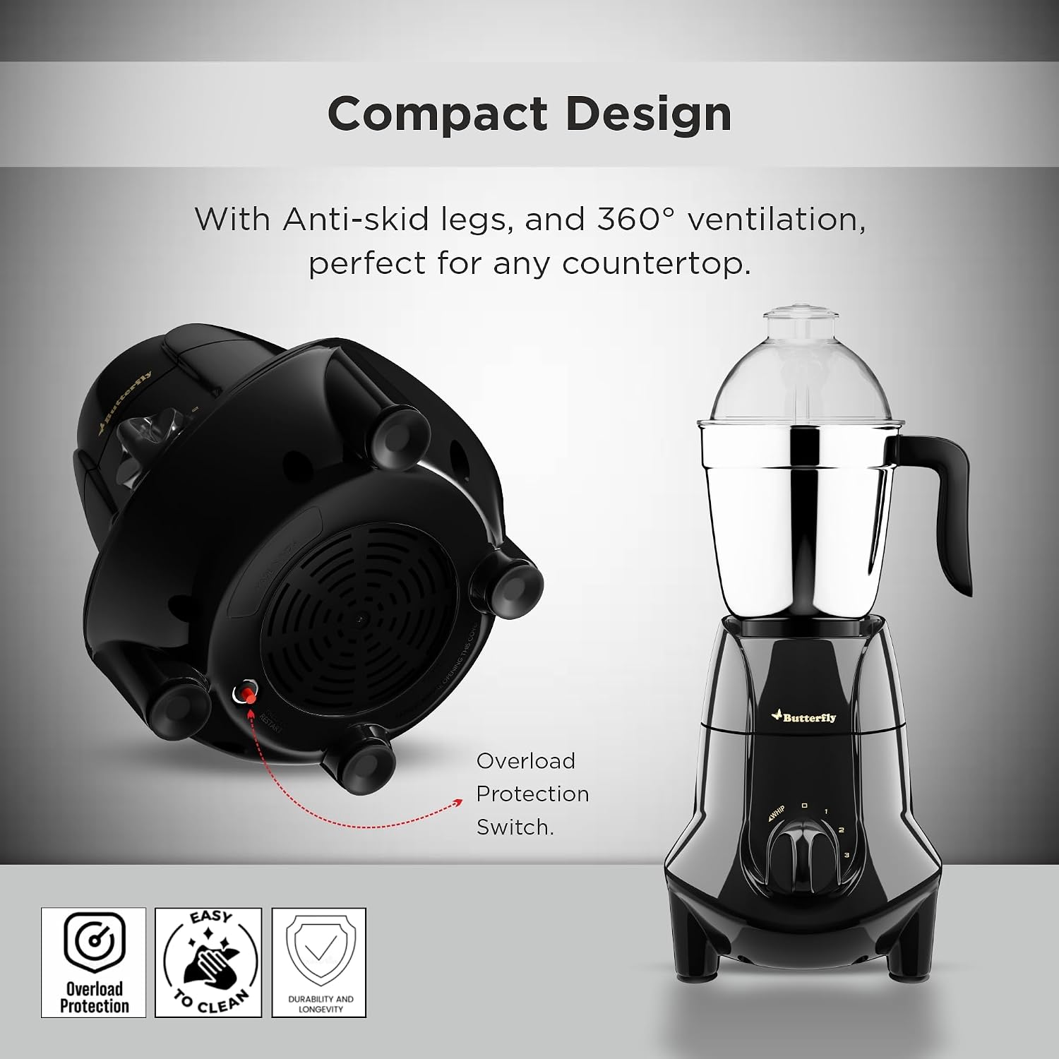 Butterfly Jet Elite Mixer Grinder, 750W, 4 Jars (Grey)