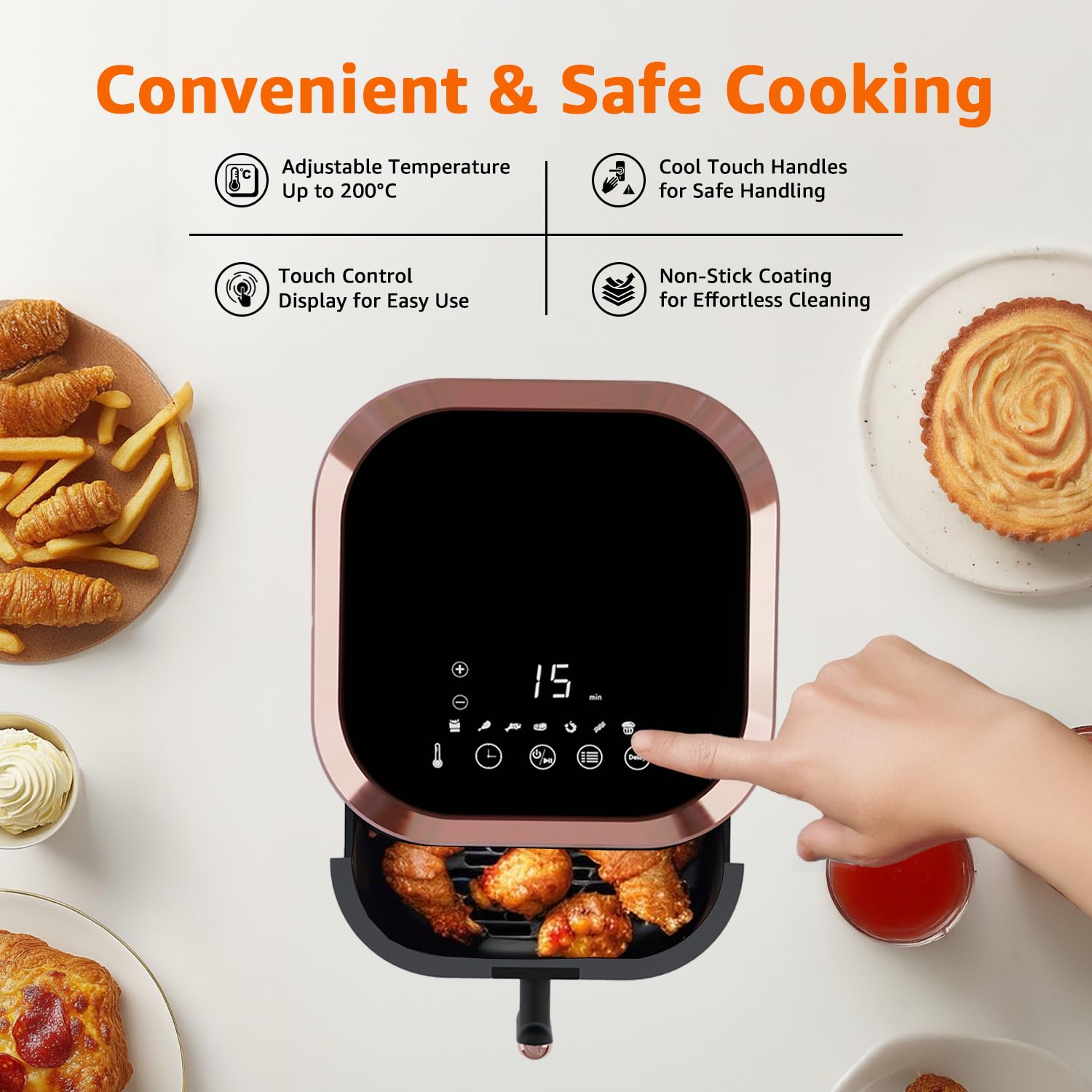Amazon Basics 3.5L Electric Air Fryer | 1200 W | Temp. Settings Up to 200°C | 7 Pre-set Options | 360° High Speed Air Circulation | Non-Stick Coated | Touch Control Display | 1 Year Warranty (Green)