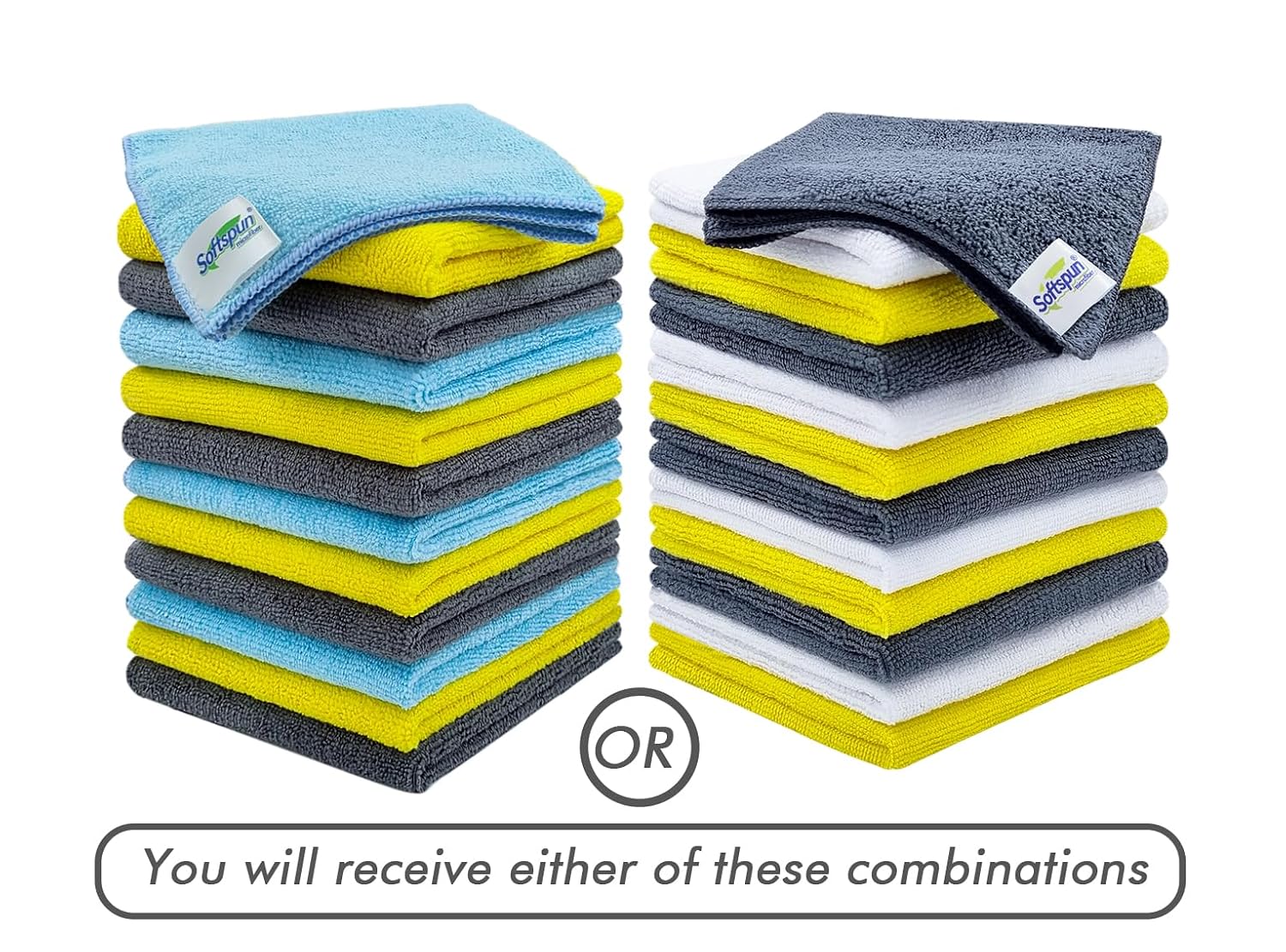 SOFTSPUN Microfiber Cleaning Cloths, 12pcs 30x30cms 220 GSM Multi-Colour! Highly Absorbent Lint and Streak Free Multi -Purpose Wash Cloth for Kitchen Window Stainless Steel Silverware.