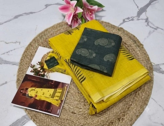 Linen saree with separate blouse 
 
With Jhalar